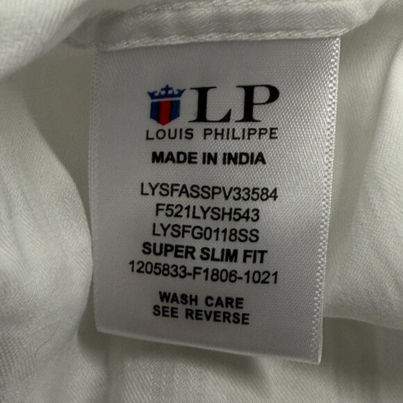 Louis Philippe Mens 42 Long Sleeve Button Up Super Slim Fit Cotton Shirt White‎ - Picture 6 of 9